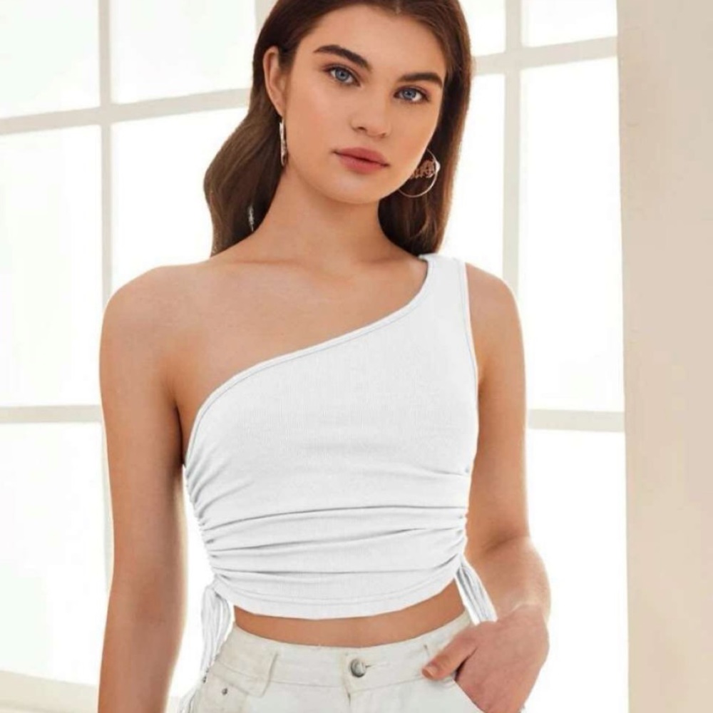 white one shoulder tank